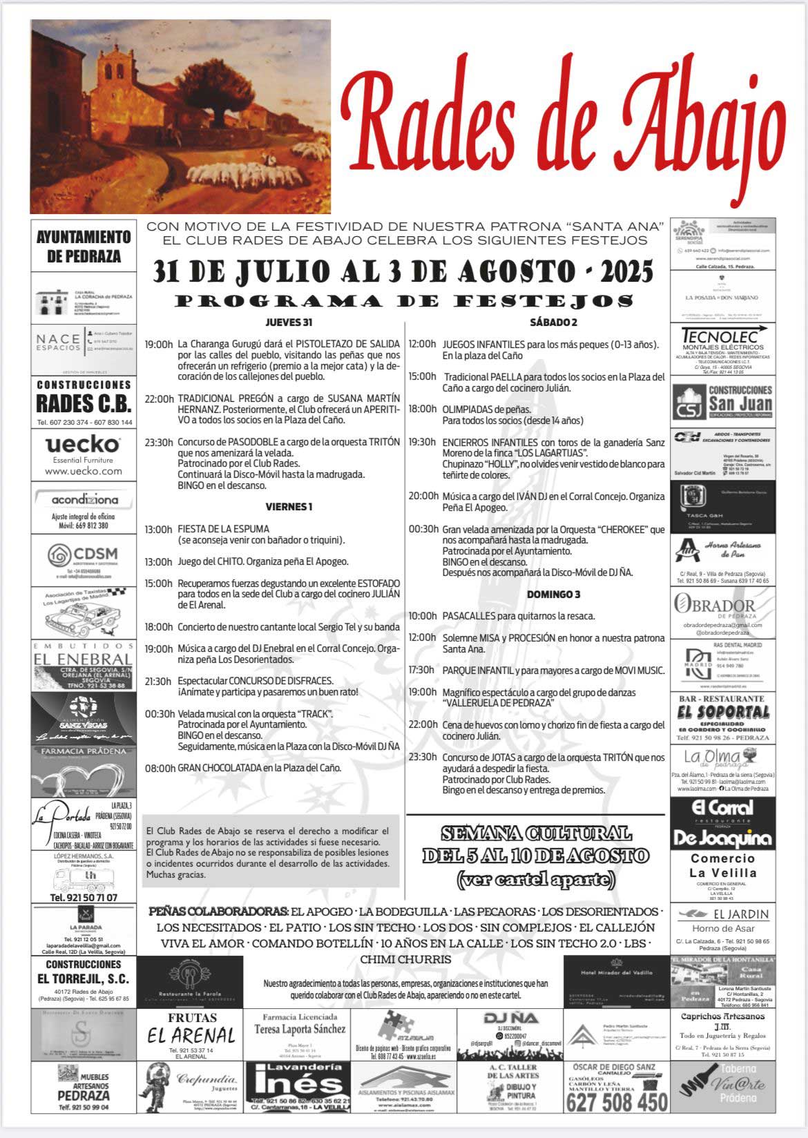 Programa de las fiestas de Santa Ana en Rades de Abajo